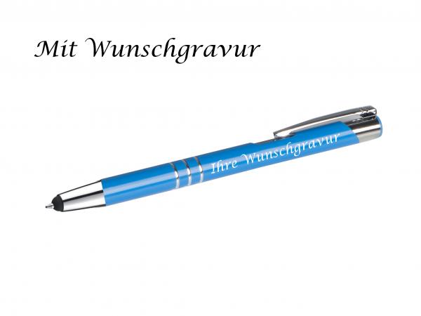 Touchpen Kugelschreiber aus Metall mit Gravur  / Farbe: mittelblau