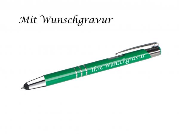 Touchpen Kugelschreiber aus Metall mit Gravur  / Farbe: mittelgrün