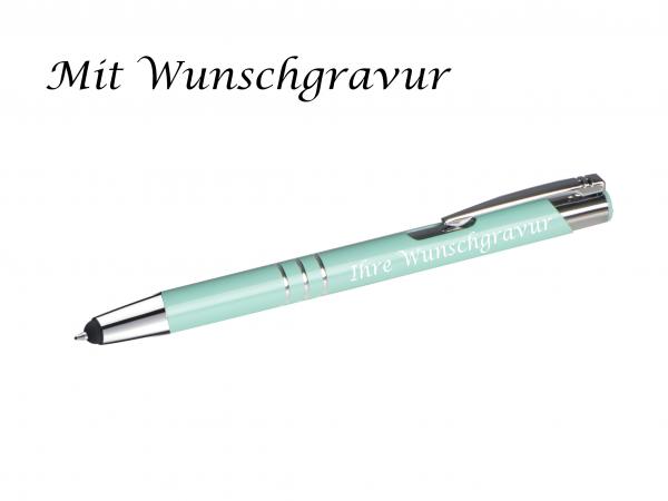 Touchpen Kugelschreiber aus Metall mit Gravur  / Farbe: pastell mint