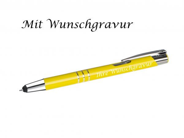 Touchpen Kugelschreiber aus Metall mit Gravur  / Farbe: sonnengelb