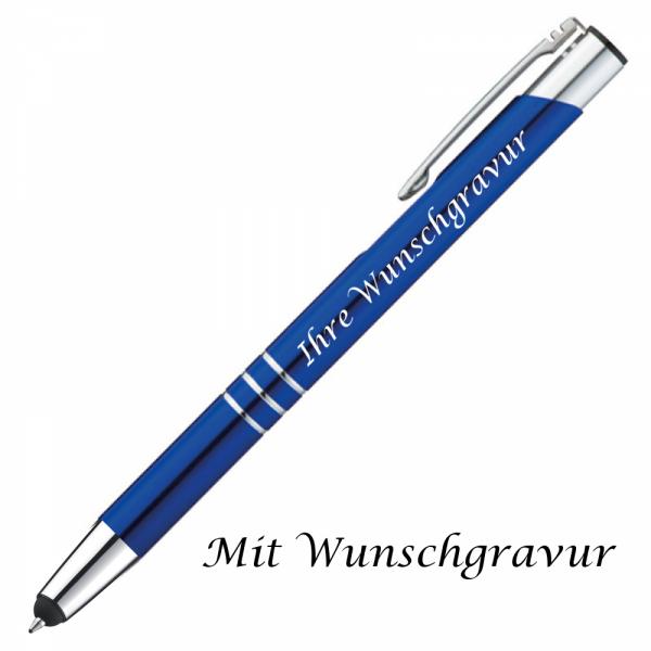 Touchpen Kugelschreiber aus Metall mit Gravur / Farbe: blau