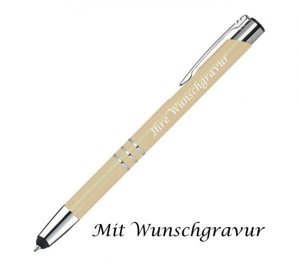 Touchpen Kugelschreiber aus Metall mit Gravur / Farbe: elfenbein