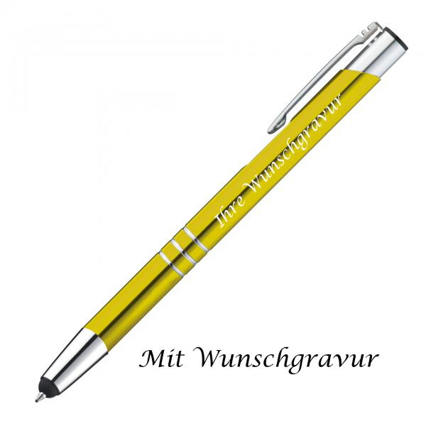 Touchpen Kugelschreiber aus Metall mit Gravur / Farbe: gelb