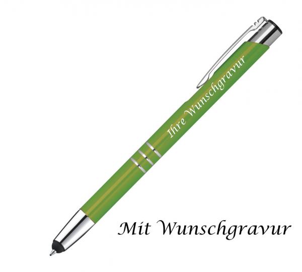 Touchpen Kugelschreiber aus Metall mit Gravur / Farbe: hellgrün