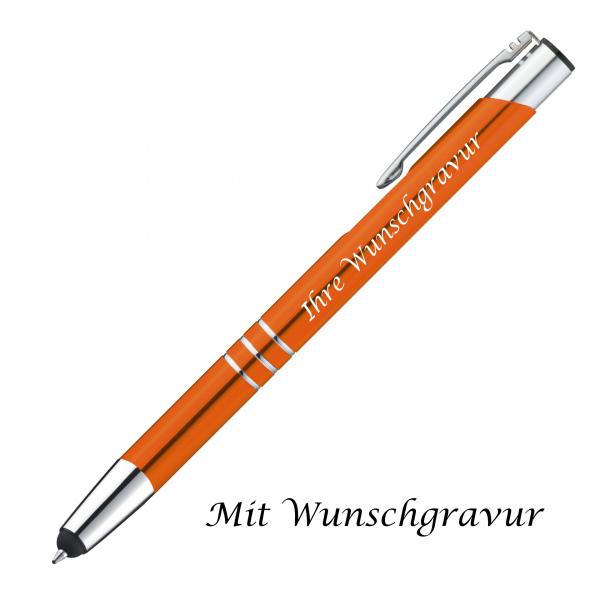 Touchpen Kugelschreiber aus Metall mit Gravur / Farbe: orange