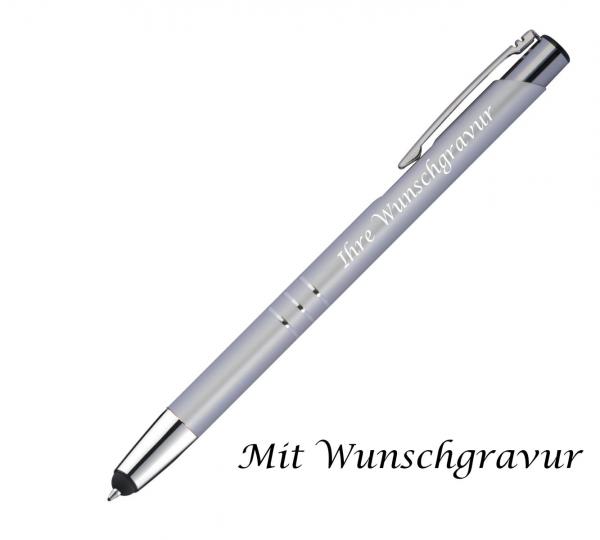 Touchpen Kugelschreiber aus Metall mit Gravur / Farbe: silber