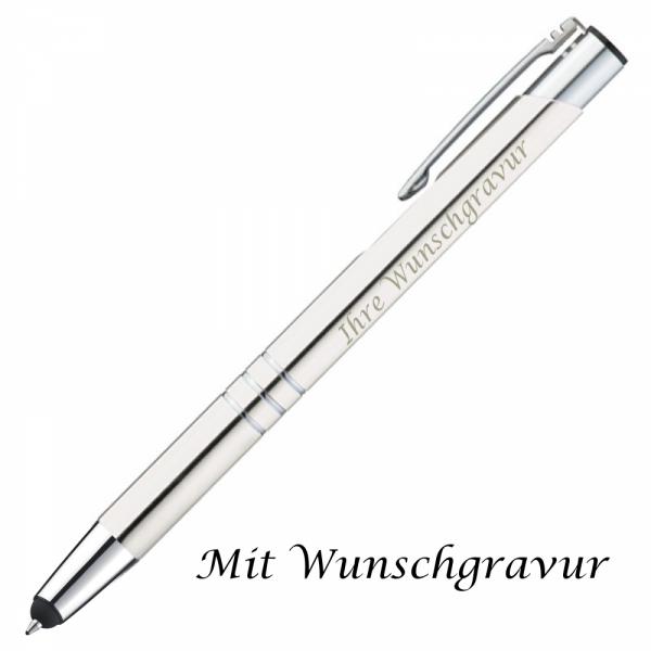Touchpen Kugelschreiber aus Metall mit Gravur / Farbe: weiß