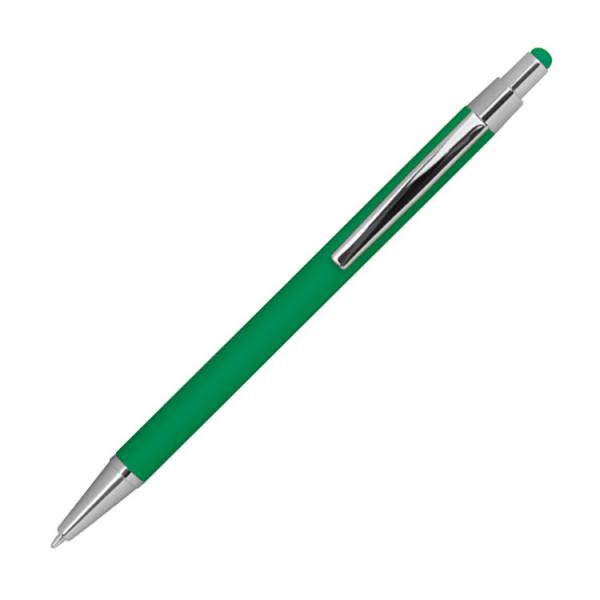 Touchpen Kugelschreiber aus Metall mit Gravur / gummiert / Farbe: grün