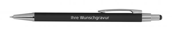 Touchpen Kugelschreiber aus Metall mit Gravur / gummiert / Farbe: schwarz