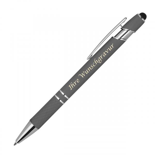 Touchpen Kugelschreiber aus Metall mit Gravur / mit Muster / Farbe: anthrazit