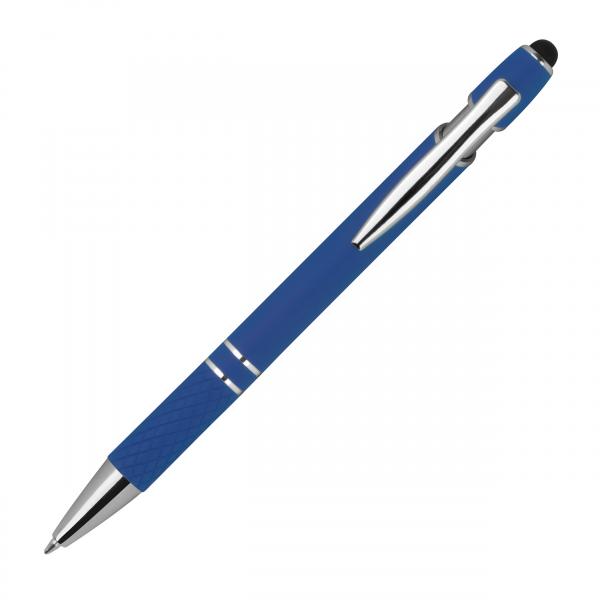 Touchpen Kugelschreiber aus Metall mit Gravur / mit Muster / Farbe: blau