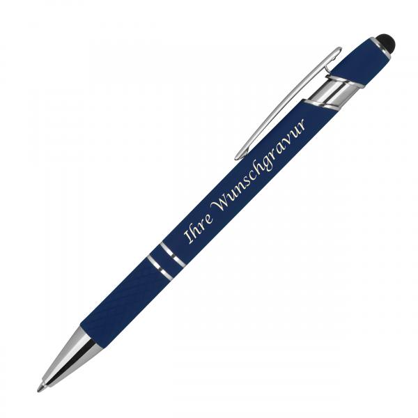 Touchpen Kugelschreiber aus Metall mit Gravur / mit Muster / Farbe: dunkelblau