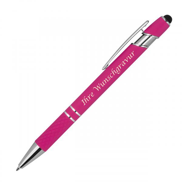 Touchpen Kugelschreiber aus Metall mit Gravur / mit Muster / Farbe: pink