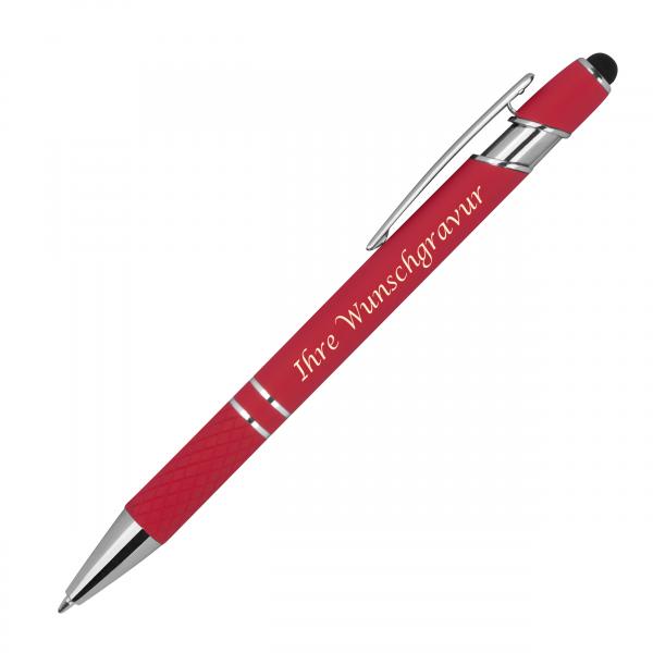 Touchpen Kugelschreiber aus Metall mit Gravur / mit Muster / Farbe: rot