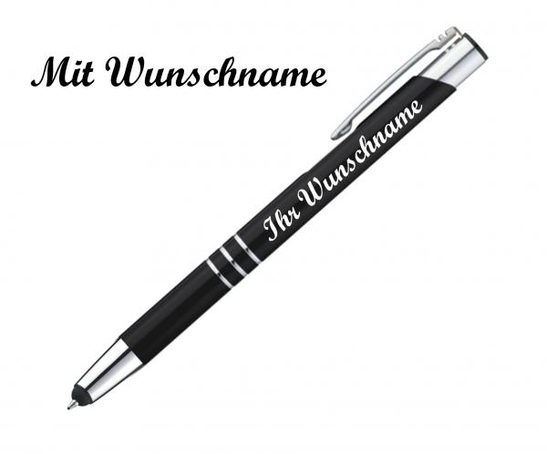 Touchpen Kugelschreiber aus Metall mit Namensgravur - Farbe: schwarz