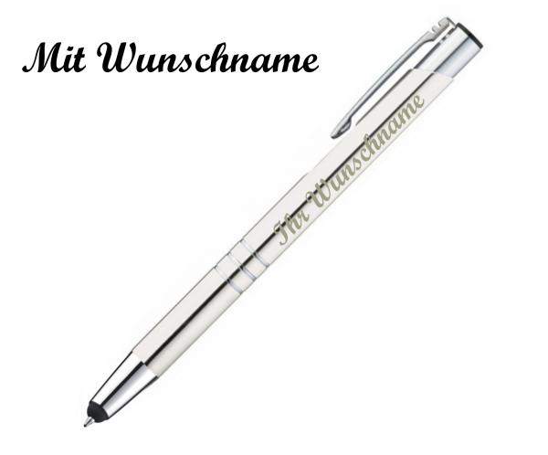 Touchpen Kugelschreiber aus Metall mit Namensgravur - Farbe: weiß