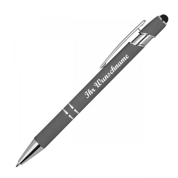 Touchpen Kugelschreiber aus Metall mit Namensgravur - mit Muster - anthrazit