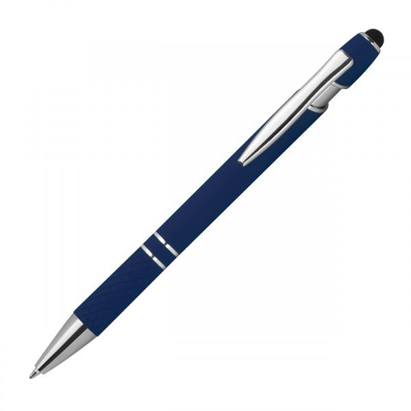 Touchpen Kugelschreiber aus Metall mit Namensgravur - mit Muster - dunkelblau