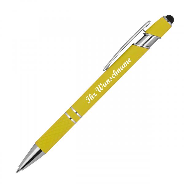 Touchpen Kugelschreiber aus Metall mit Namensgravur - mit Muster - Farbe: gelb