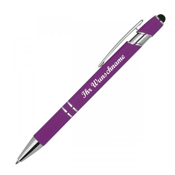 Touchpen Kugelschreiber aus Metall mit Namensgravur - mit Muster - Farbe: lila