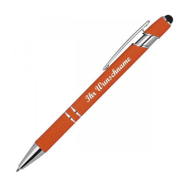 Touchpen Kugelschreiber aus Metall mit Namensgravur - mit Muster - Farbe: orange