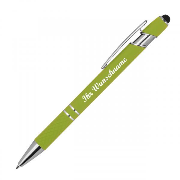 Touchpen Kugelschreiber aus Metall mit Namensgravur - mit Muster - hellgrün