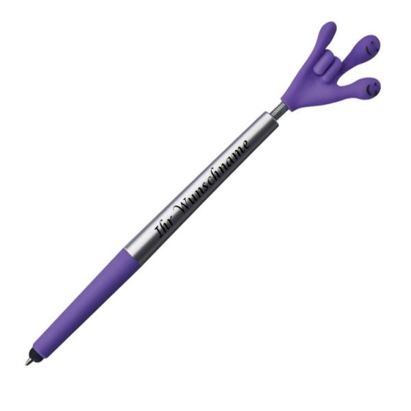 Touchpen Kugelschreiber mit Gravur / "Smile Hand" / Farbe: silber-lila
