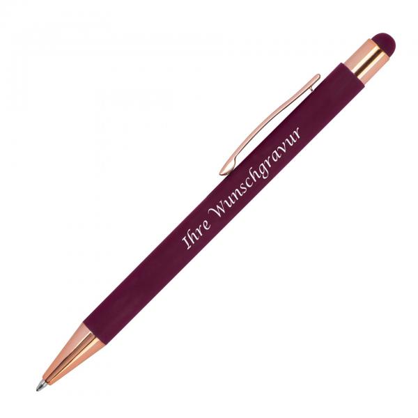 Touchpen Kugelschreiber mit Gravur / aus Metall / Farbe: rosegold-bordeaux