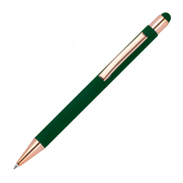 Touchpen Kugelschreiber mit Gravur / aus Metall / Farbe: rosegold-dunkelgrün