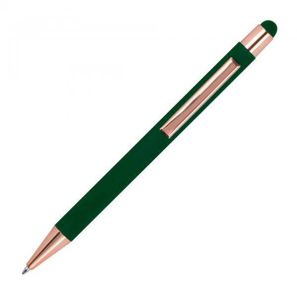Touchpen Kugelschreiber mit Gravur / aus Metall / Farbe: rosegold-dunkelgrün