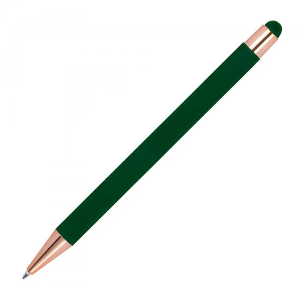 Touchpen Kugelschreiber mit Gravur / aus Metall / Farbe: rosegold-dunkelgrün