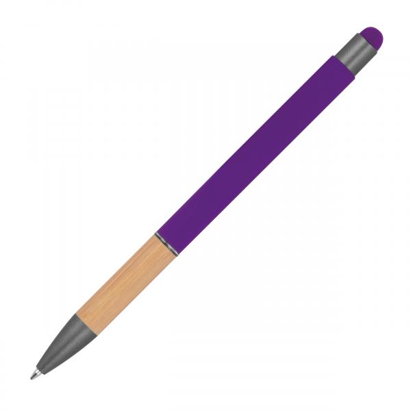 Touchpen Kugelschreiber mit Griffzone aus Bambus mit Namensgravur - lila