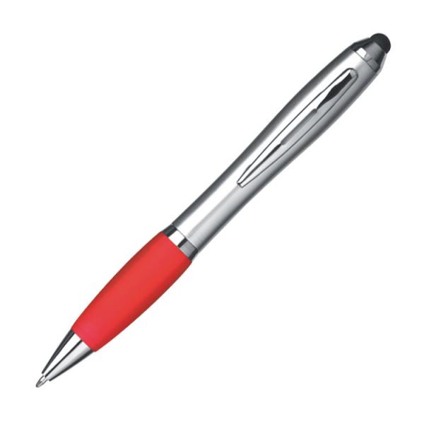 Touchpen Kugelschreiber mit Namensgravur - Farbe: silber-rot
