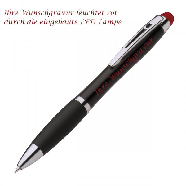 Touchpen Leucht-Kugelschreiber mit Gravur / Farbe: schwarz-rot