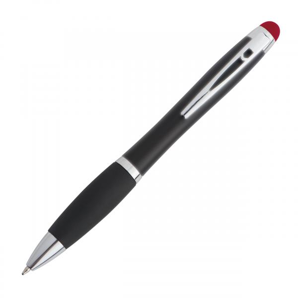 Touchpen Leucht-Kugelschreiber mit Gravur / Farbe: schwarz-rot