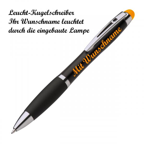Touchpen Leucht-Kugelschreiber mit Namensgravur - Farbe: schwarz-gelb