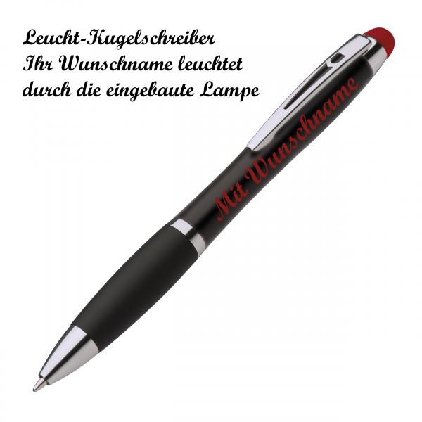 Touchpen Leucht-Kugelschreiber mit Namensgravur - Farbe: schwarz-rot
