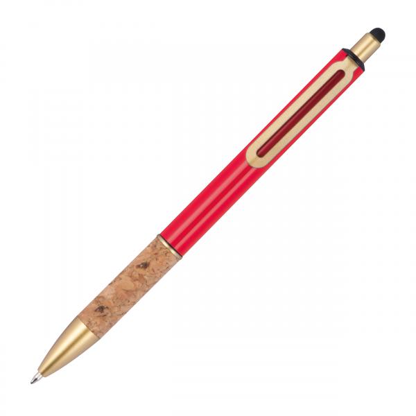 Touchpen Metall-Kugelschreiber mit Gravur / mit Korkgriffzone / Farbe: rot