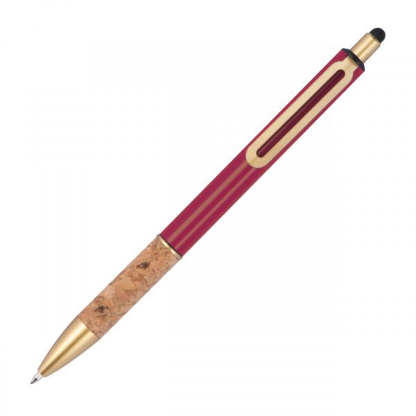 Touchpen Metall-Kugelschreiber mit Korkgriffzone / Farbe: bordeaux