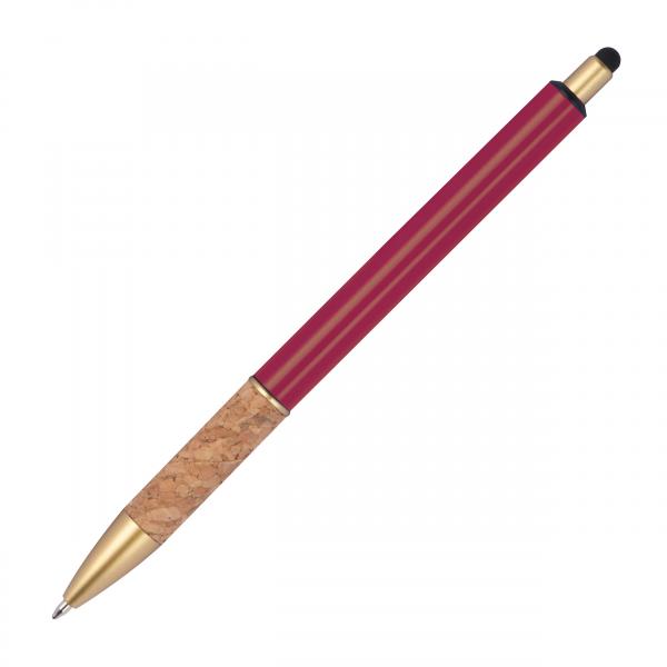 Touchpen Metall-Kugelschreiber mit Korkgriffzone / Farbe: bordeaux