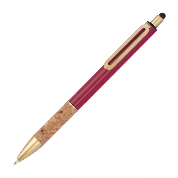Touchpen Metall-Kugelschreiber mit Korkgriffzone / Farbe: bordeaux