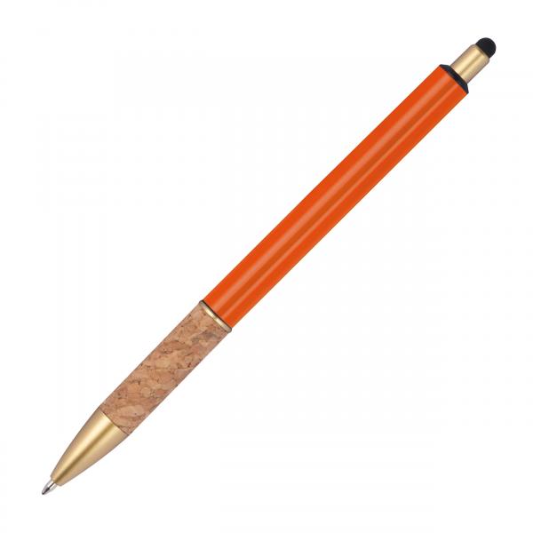 Touchpen Metall-Kugelschreiber mit Korkgriffzone / Farbe: orange