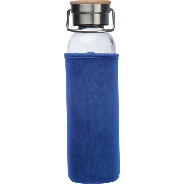 Trinkflasche aus Glas mit Gravur / mit Neoprenüberzug / 600ml / Farbe: blau