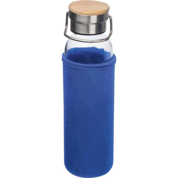 Trinkflasche aus Glas mit Gravur / mit Neoprenüberzug / 600ml / Farbe: blau