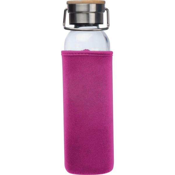 Trinkflasche aus Glas mit Gravur / mit Neoprenüberzug / 600ml / Farbe: pink