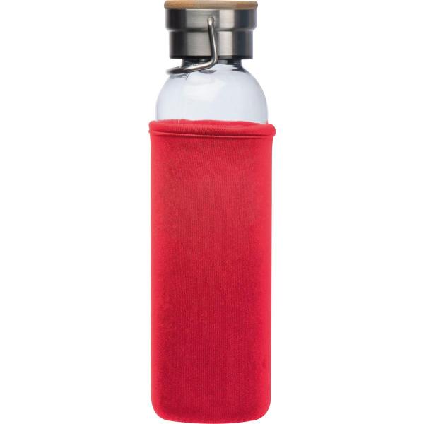 Trinkflasche aus Glas mit Gravur / mit Neoprenüberzug / 600ml / Farbe: rot