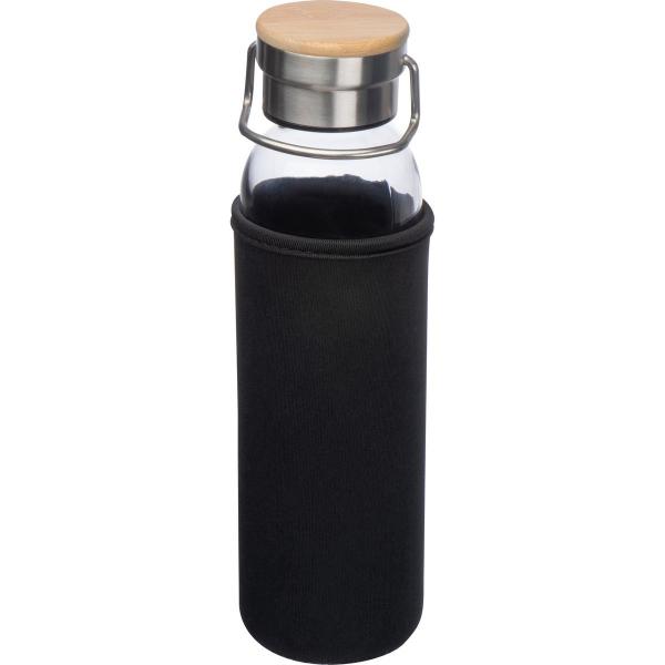 Trinkflasche aus Glas mit Gravur / mit Neoprenüberzug / 600ml / Farbe: schwarz
