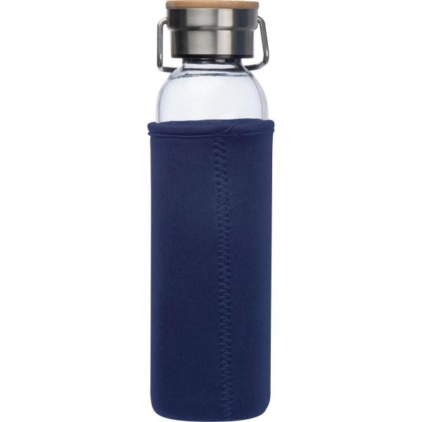 Trinkflasche aus Glas mit Gravur / mit Neoprenüberzug 600ml / Farbe: dunkelblau