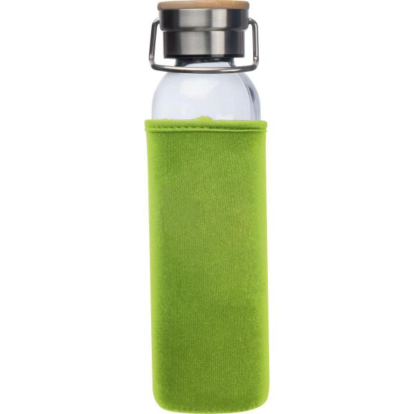 Trinkflasche aus Glas mit Namensgravur - mit Neoprenüberzug - 600ml - apfelgrün