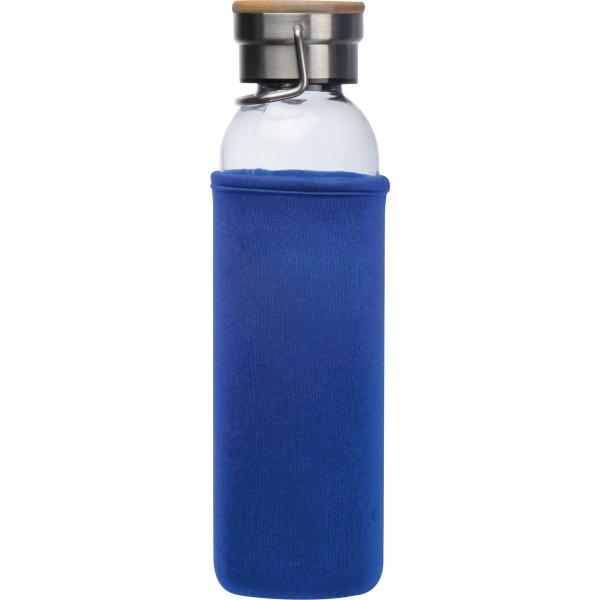 Trinkflasche aus Glas mit Namensgravur - mit Neoprenüberzug - 600ml - blau